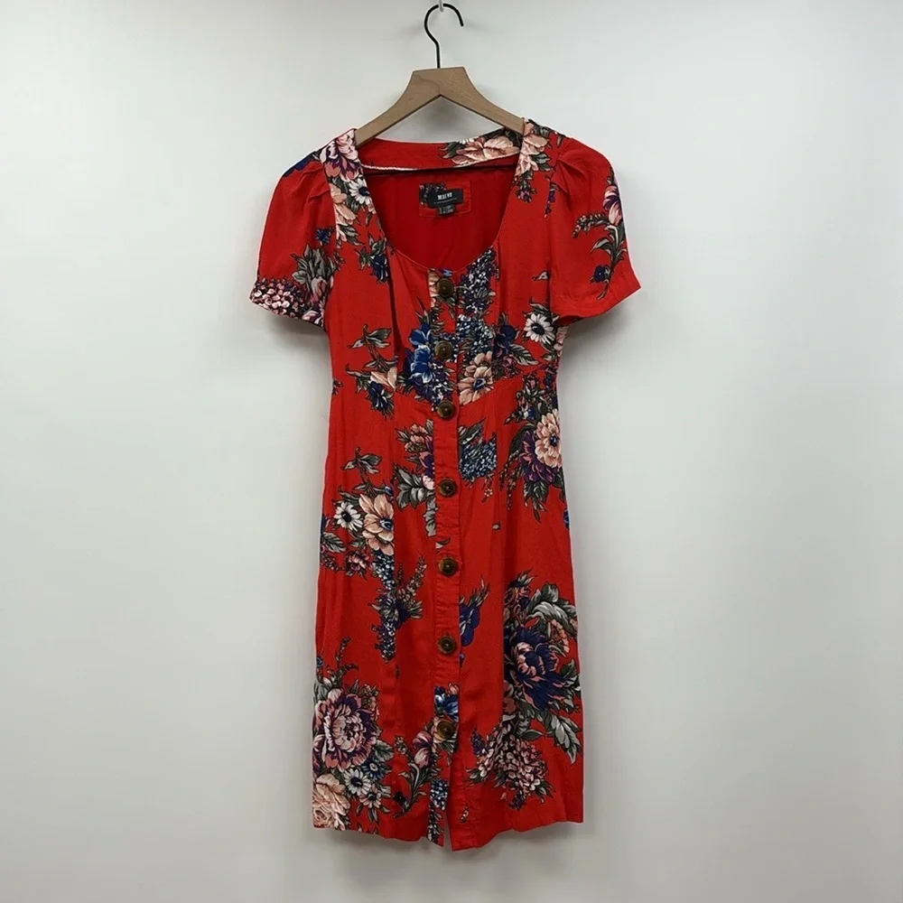 Anthropologie Red Floral Mini Dress - Picture 3 of 9